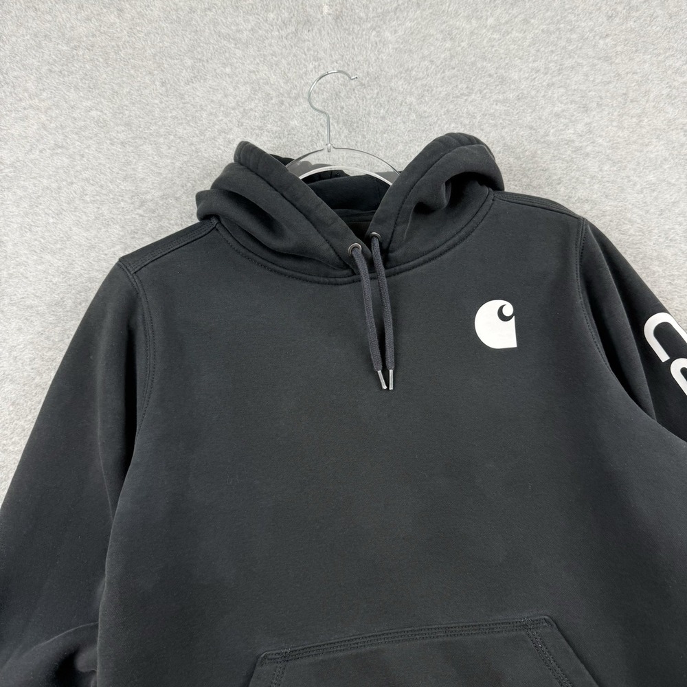Carhartt Hoodie Sweatshirt Womens Medium Black Relaxed Fit Workwear Spellout - Picture 3 of 9